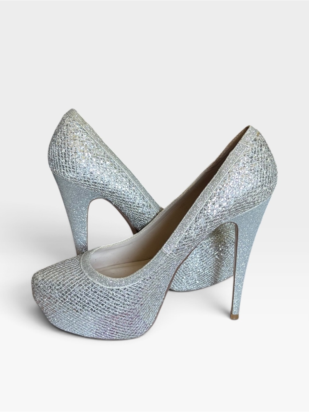 Aldo Silver Glitter Platform Stiletto Pumps